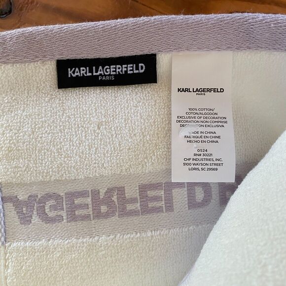 NWT KARL LAGERFELD 3 Bath Shower Towels Cotton Striped White Cotton - Picture 3 of 7